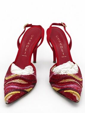 Casadei Red Sequin Slingback Pumps